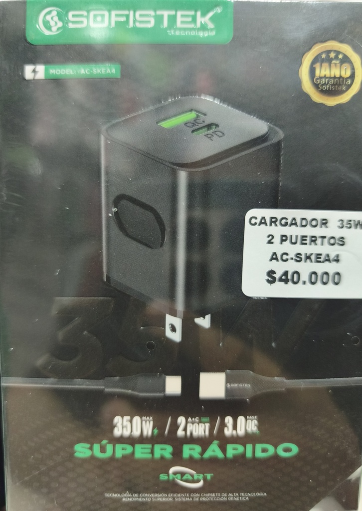 CARGADOR  35W 2 PUERTOS AC-SKEA4