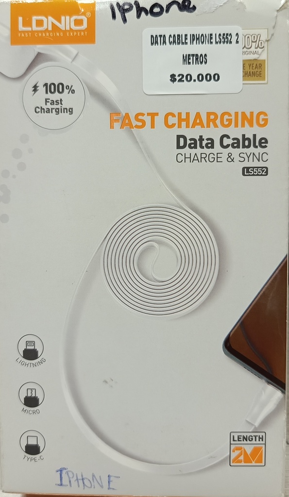 DATA CABLE IPHONE LS552  2 METROS