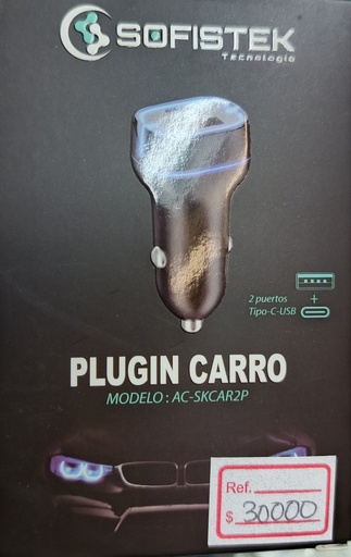 [ACCMOV] PLUGIN CARRO AC-SKCAR2P 2 PUERTOS  TIPO C + USB